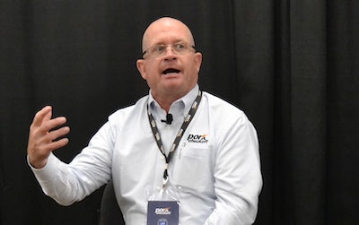 Jamie Burr, National Pork Board chief sustainability officer, speaks during the 2023 World Pork Expo.